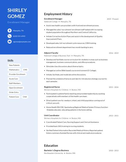 Enrollment Manager Resume
