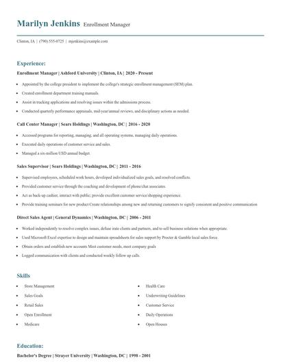 Enrollment Manager Resume