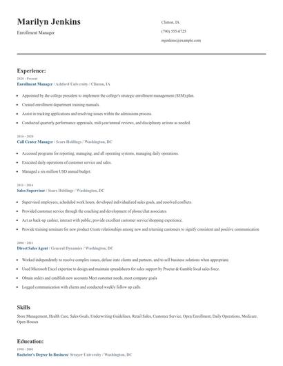 Enrollment Manager Resume