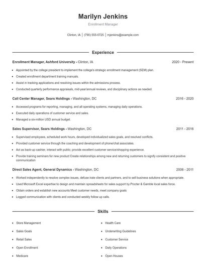 Enrollment Manager Resume