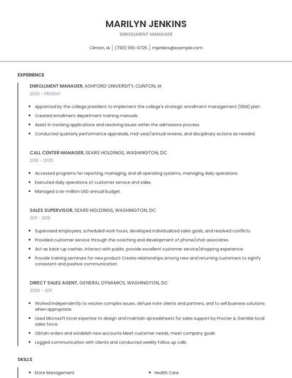Enrollment Manager Resume
