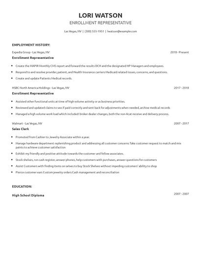 Enrollment Representative Resume