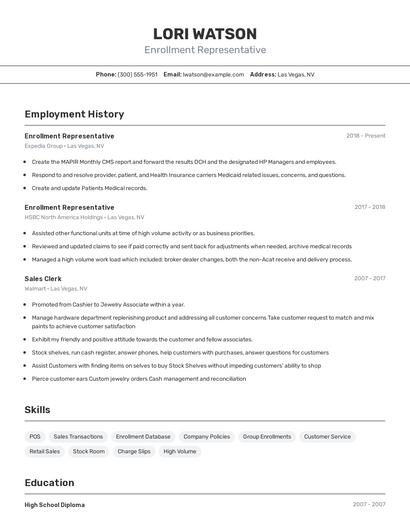 Enrollment Representative Resume