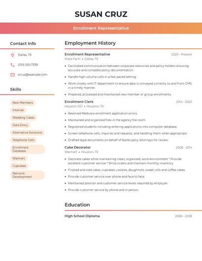 Enrollment Representative Resume