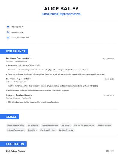 Enrollment Representative Resume