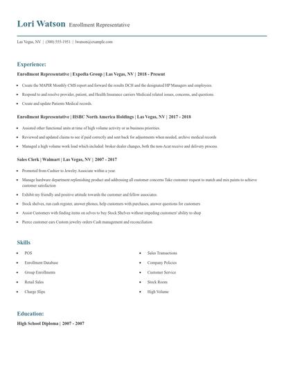 Enrollment Representative Resume