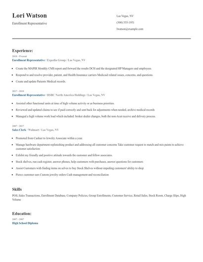 Enrollment Representative Resume