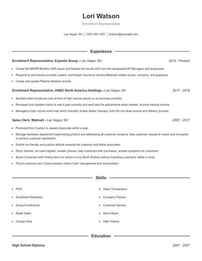 Enrollment Representative Resume