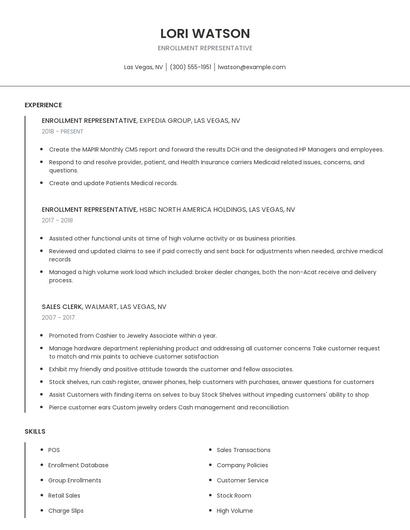 Enrollment Representative Resume