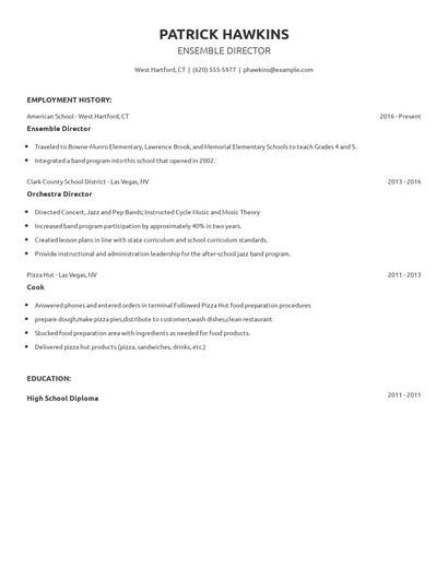 Ensemble Director Resume