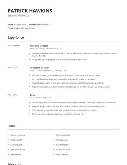 Ensemble Director Resume