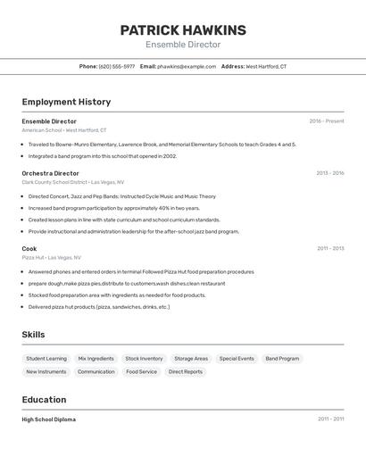 Ensemble Director Resume