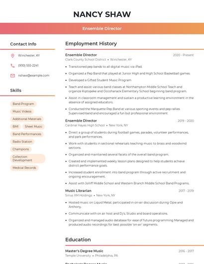 Ensemble Director Resume
