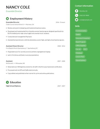 Ensemble Director Resume