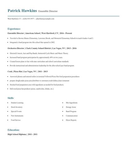 Ensemble Director Resume