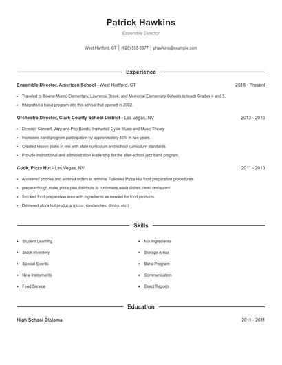 Ensemble Director Resume