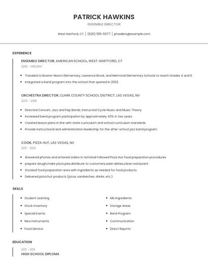 Ensemble Director Resume