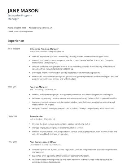 Enterprise Program Manager Resume