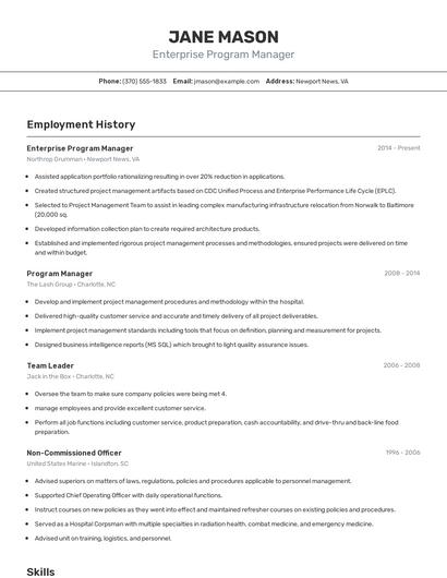 Enterprise Program Manager Resume