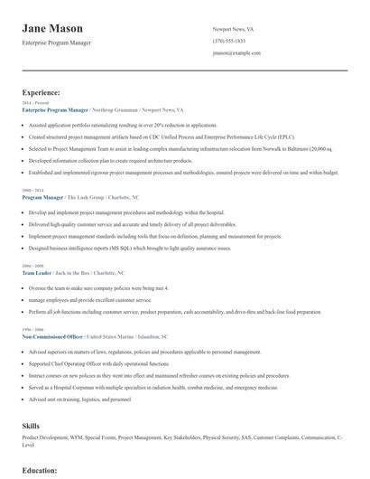 Enterprise Program Manager Resume