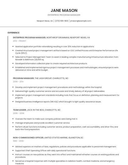 Enterprise Program Manager Resume