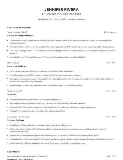 Enterprise Project Manager Resume