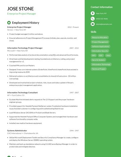 Enterprise Project Manager Resume