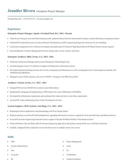 Enterprise Project Manager Resume