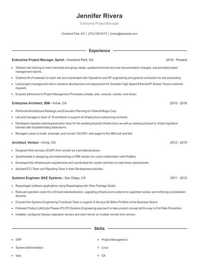 Enterprise Project Manager Resume