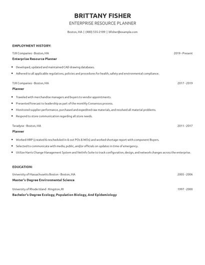 Enterprise Resource Planner Resume