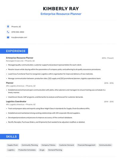 Enterprise Resource Planner Resume