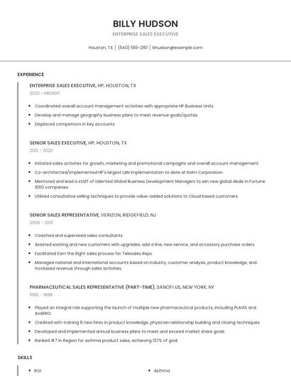 Enterprise Sales Executive Resume