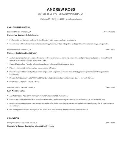 Enterprise Systems Administrator Resume