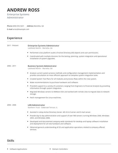 Enterprise Systems Administrator Resume