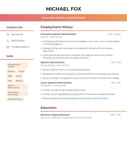 Enterprise Systems Administrator Resume