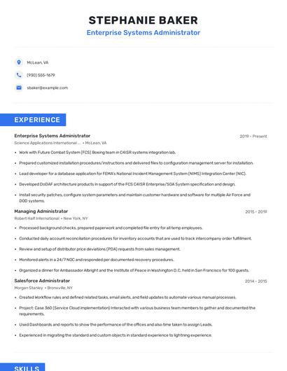 Enterprise Systems Administrator Resume