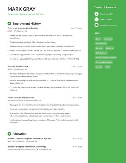 Enterprise Systems Administrator Resume