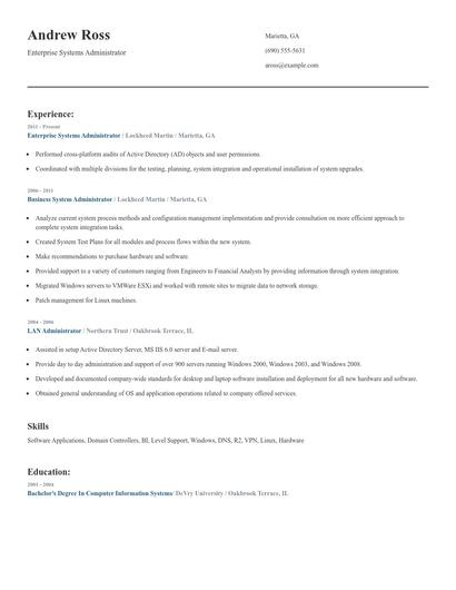 Enterprise Systems Administrator Resume