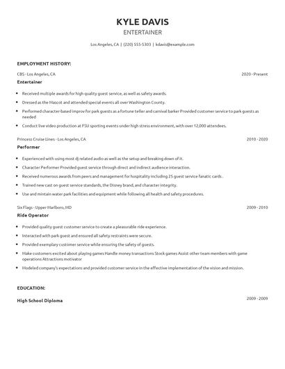 Entertainer Resume