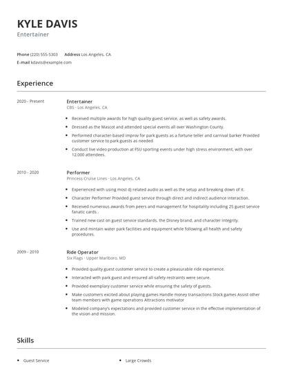 Entertainer Resume