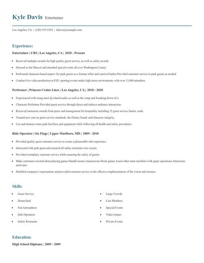 Entertainer Resume