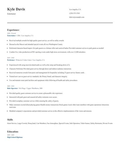 Entertainer Resume