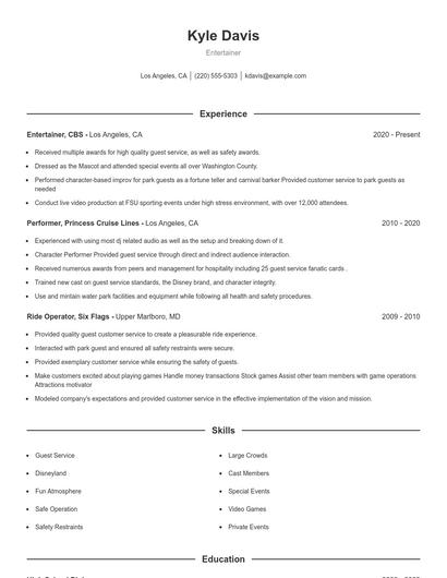 Entertainer Resume