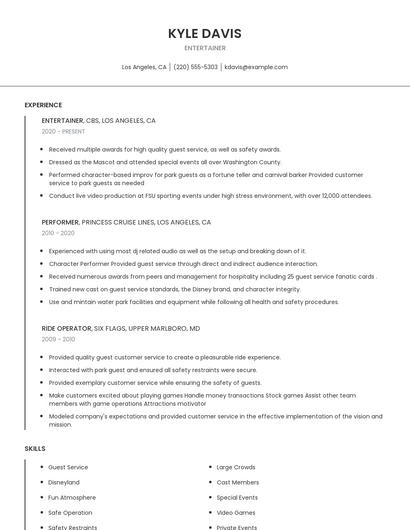 Entertainer Resume