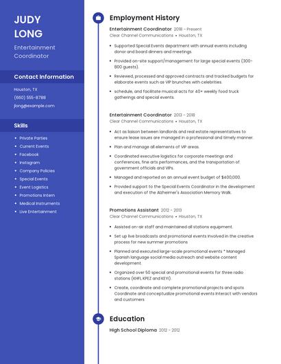Entertainment Coordinator Resume