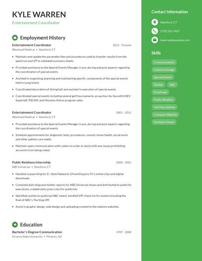 Entertainment Coordinator Resume