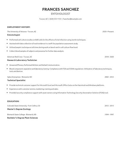 Entomologist Resume