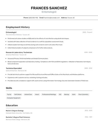 Entomologist Resume