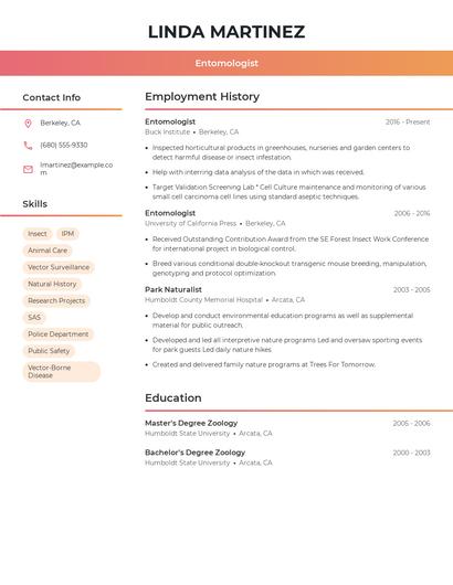 Entomologist Resume