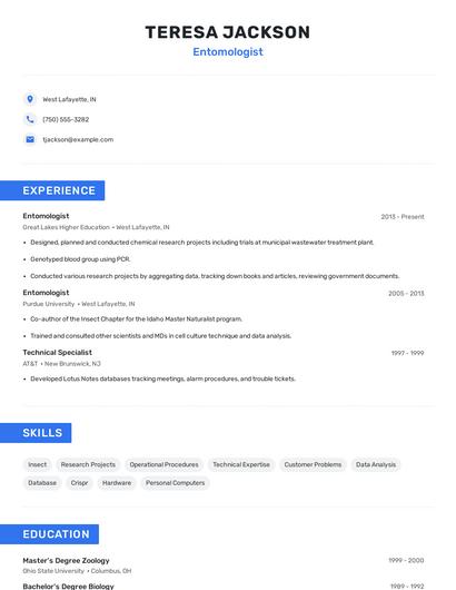 Entomologist Resume